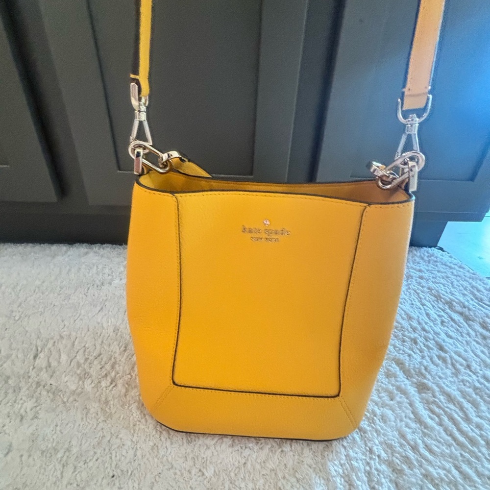 kate spade Yellow Pebbled Leather Crossbody Bucket Bag